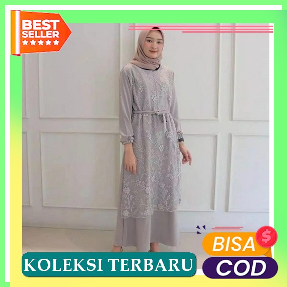 Baju Gamis Dress Fashion Muslim Wanita Remaja Dewasa Stle Kondangan Casual Bahan Ceruty Baby Doll Pa