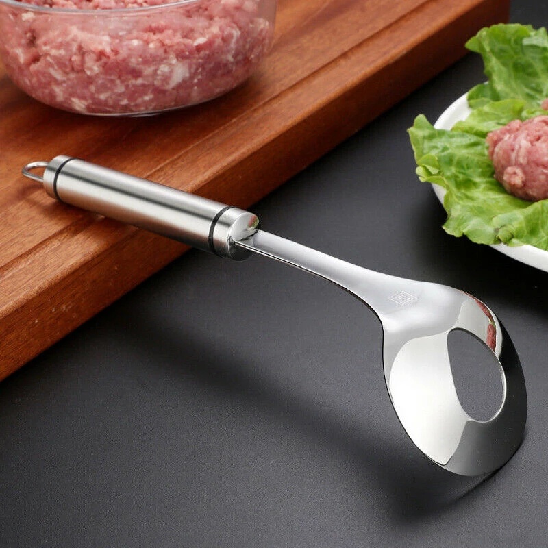 [Stainless Steel Meatball Spoon with Long Non-stick Handle] [Shrimp Ball Making Mold with Oval Hole] [Meatball Making Tool]