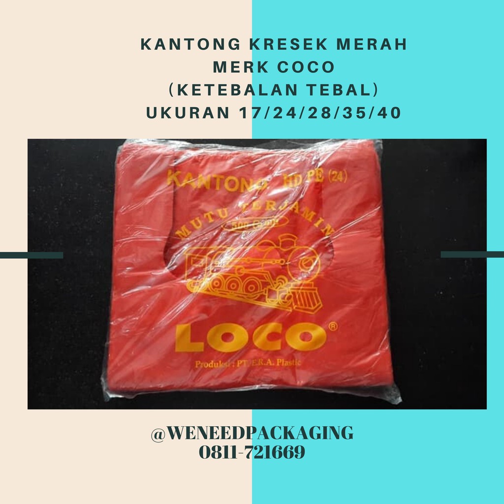 Plastik HD PE Kresek Merah LOCO 500gr ukuran 17 24 