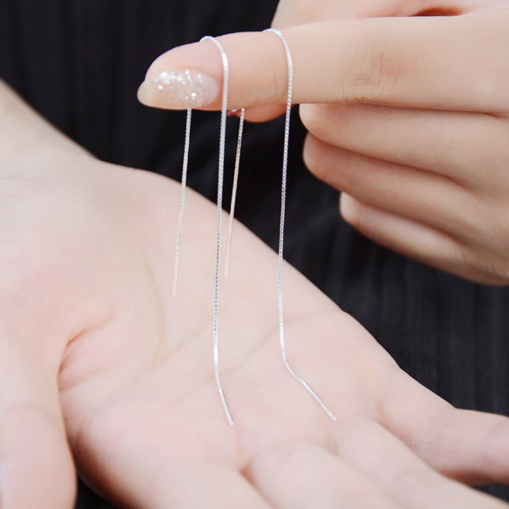 Anting Panjang Warna silver Gaya Korea Untuk Wanita