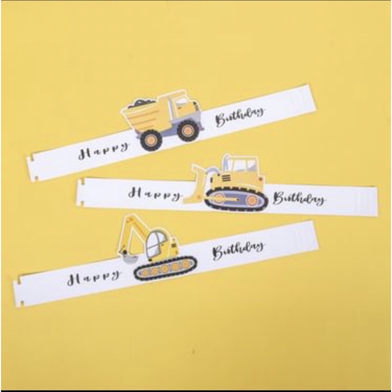 10pcs Topi ulang tahun anak tema kendaraan excavator truk