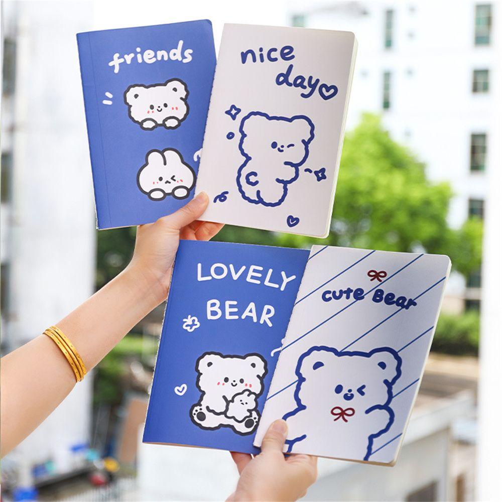 Lanfy Bear A5 Notebook Portable: 4Pcs/Set Line Paper Draft Book Kartun Agenda Organizer Tangan Buku Akun