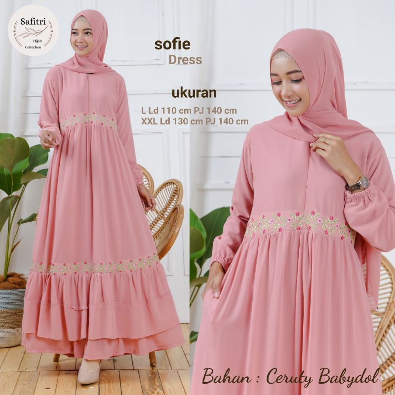 KHADIJA DRESS 3 Gamis bahan ceruty babydol aplikasi bordir seragam by Safitri Fashion