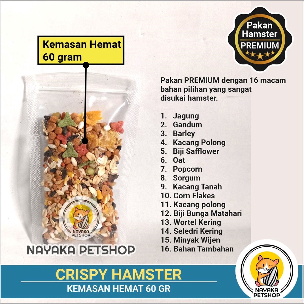 Kemasan Hemat Crispy Hamster 60 gr Pakan Hamster Premium Sultan Hamfood Makanan Mix