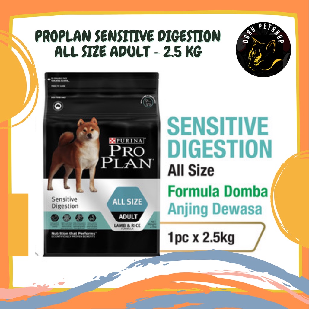 PRO PLAN DOG ADULT ALL SIZE Sensitive Digestion Lamb &amp; Rice PROPLAN Makanan Anjing 2.5Kg