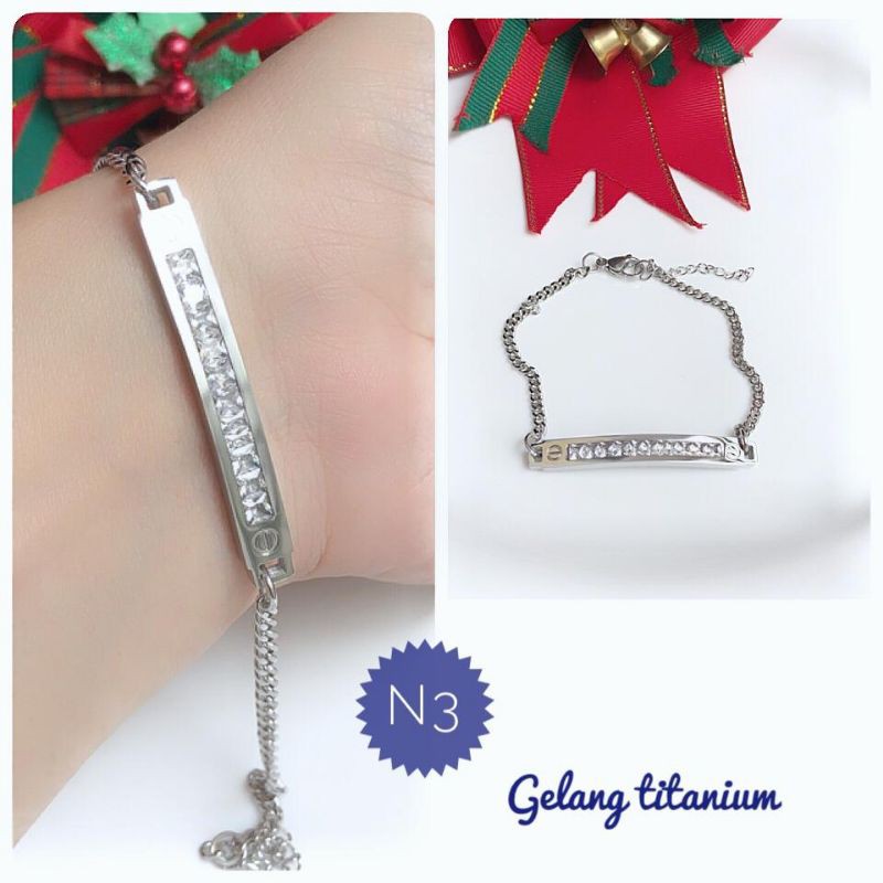 [titanium] gelang rantai silver gelang plat titanium mata berlian 050121