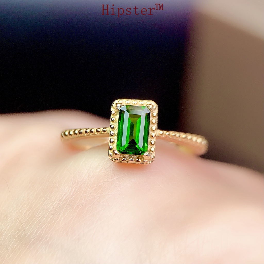 Simple Fashion 18K Gold Natural Emerald Open Ring