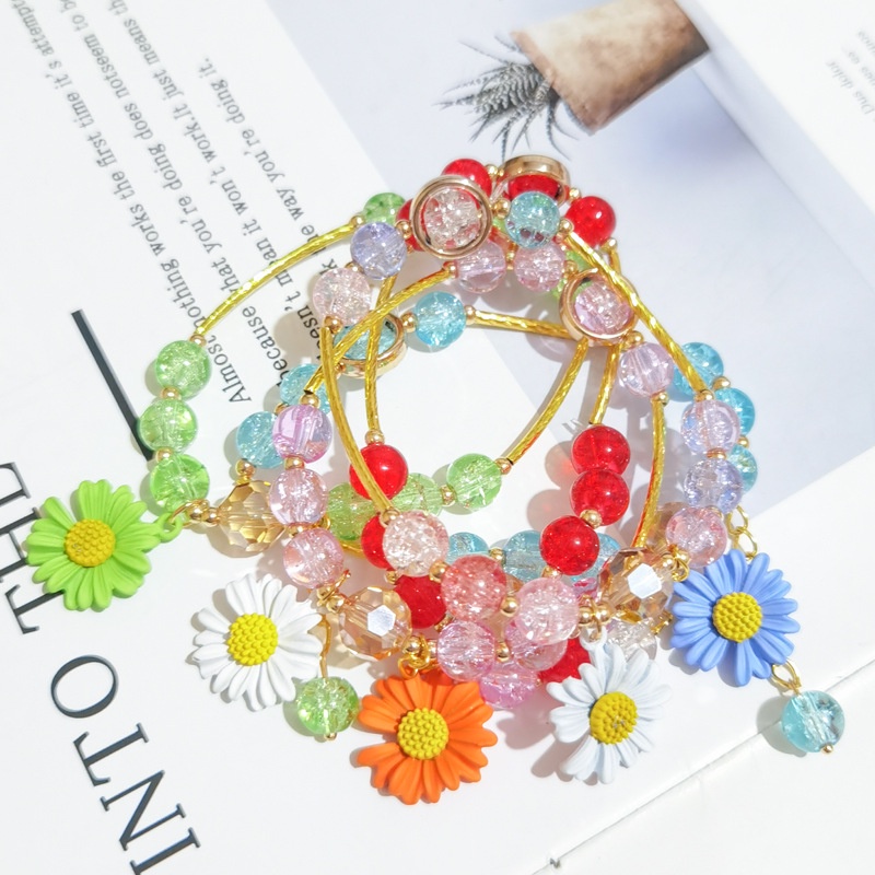 Korean Crystal Daisy Flower Tassel Bracelet Women Girl Bracelets Jewelry Accessories