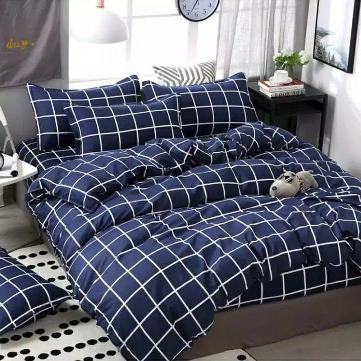 sprei kotak dan sprei polos hitam/abu abu/merah/biru/putih ( tanpa bedcover)