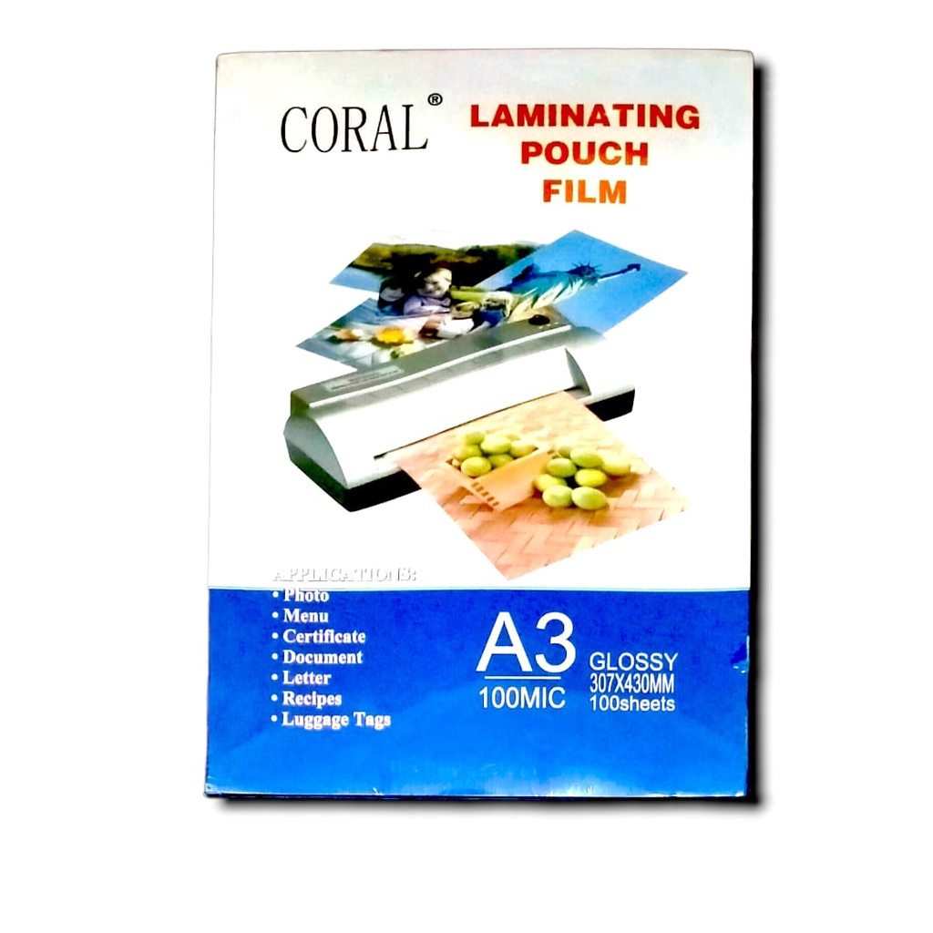 

PLASTIK LAMINATING POUCH A3 100 MICRON ISI 100 LEMBAR / PAK