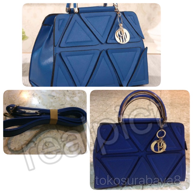 SALE tas biru dior motif triangle