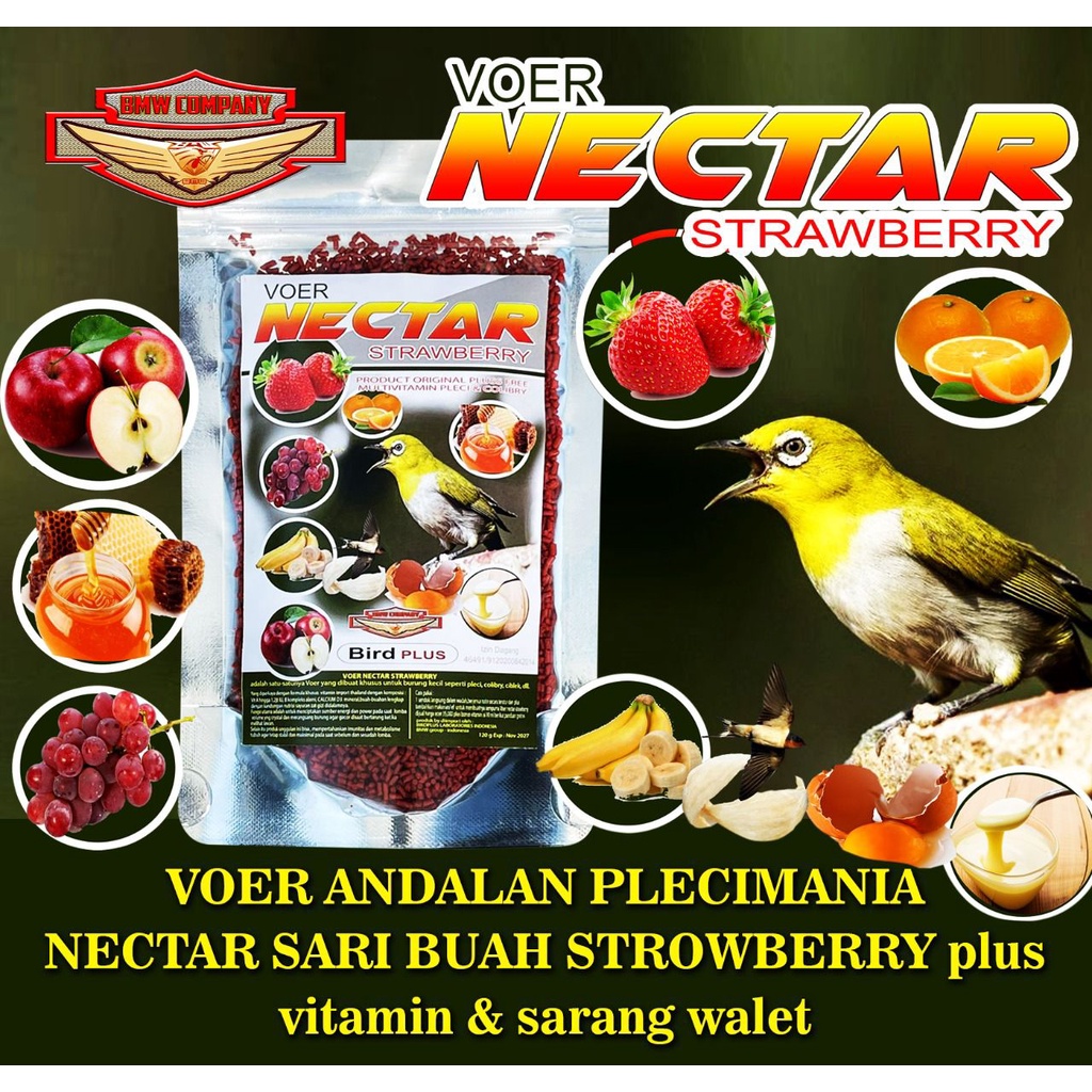 VOER NEKTAR STAWBERRY/MULTIVITAMIN PLECI & COLIBRY/Pakan Burung Lovebird/Vitamin burung love bird/Pa