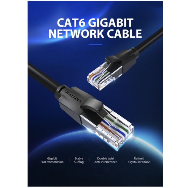 [5M] Vention Kabel LAN Cat6 UTP Gigabit Ethernet RJ45 Black Hitam