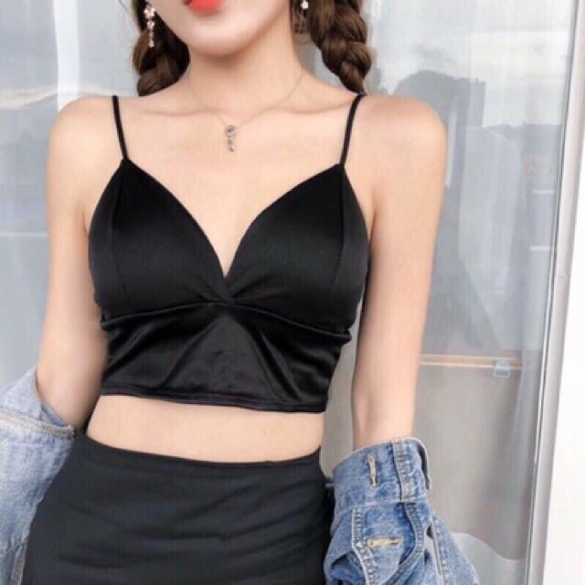 tanktop crop bra impor bahan satin premium pakaian dalam wanita kekinian miniset tanktop wanita polo