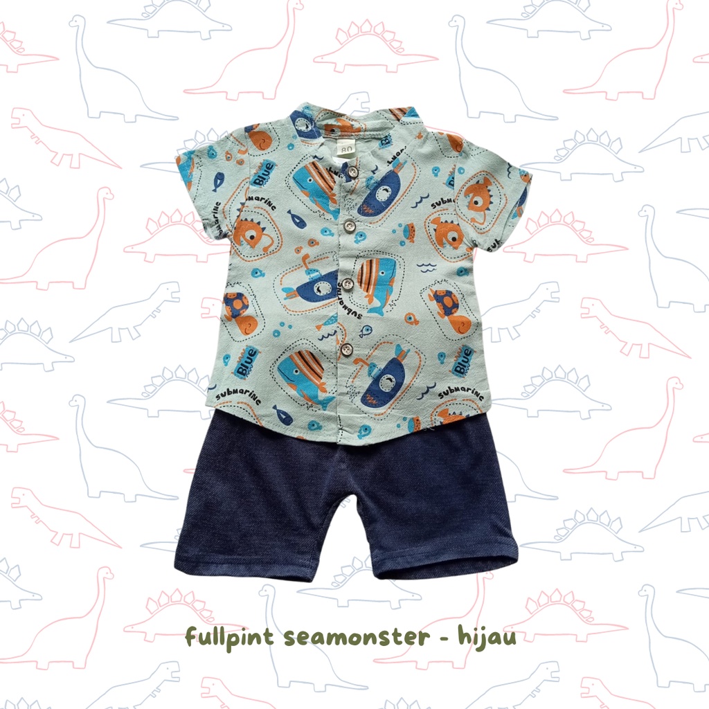 setelan kemeja import anak 0-3 tahun SEAMONSTER shirt set celana pendek laki laki cowok balita baby