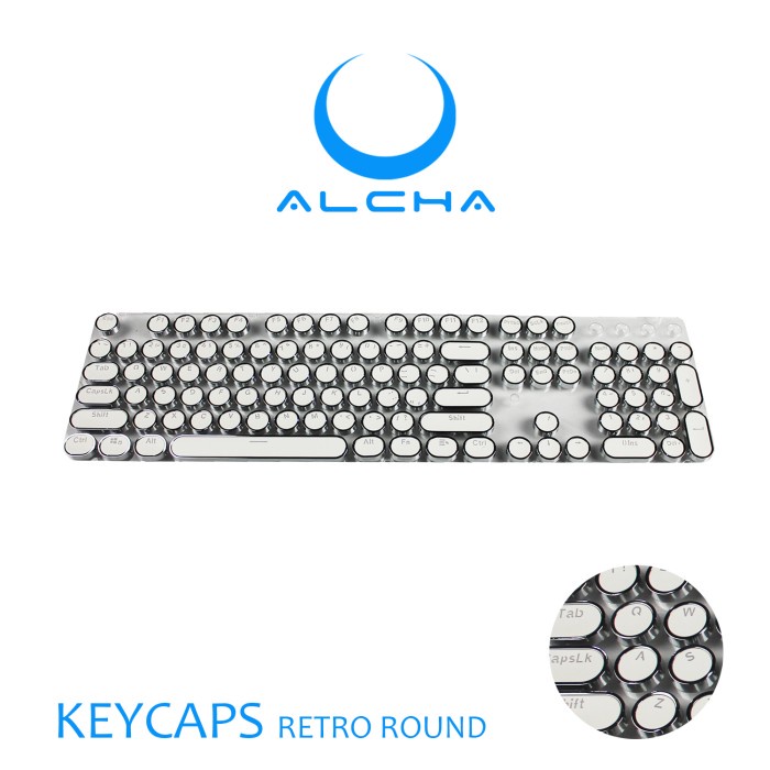 ALCHA KEYCAPS RETRO ROUND BACKLIT BLACK / WHITE - Putih