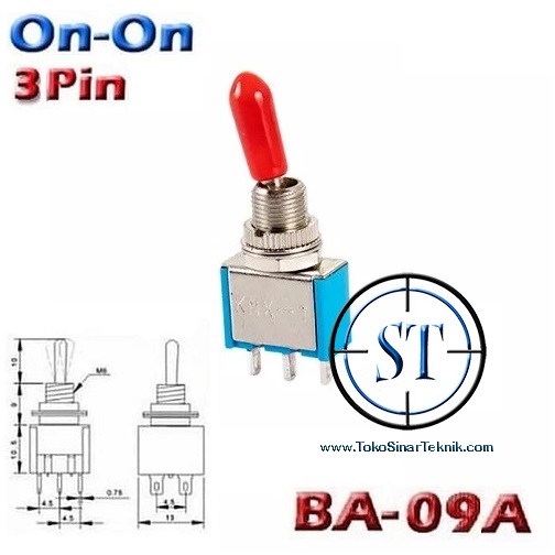 BA-09A Toggle Sw 3P Saklar Togel Switch 3 Pin KNX-1 Tuas gagang 2 Arah 3 kaki on on