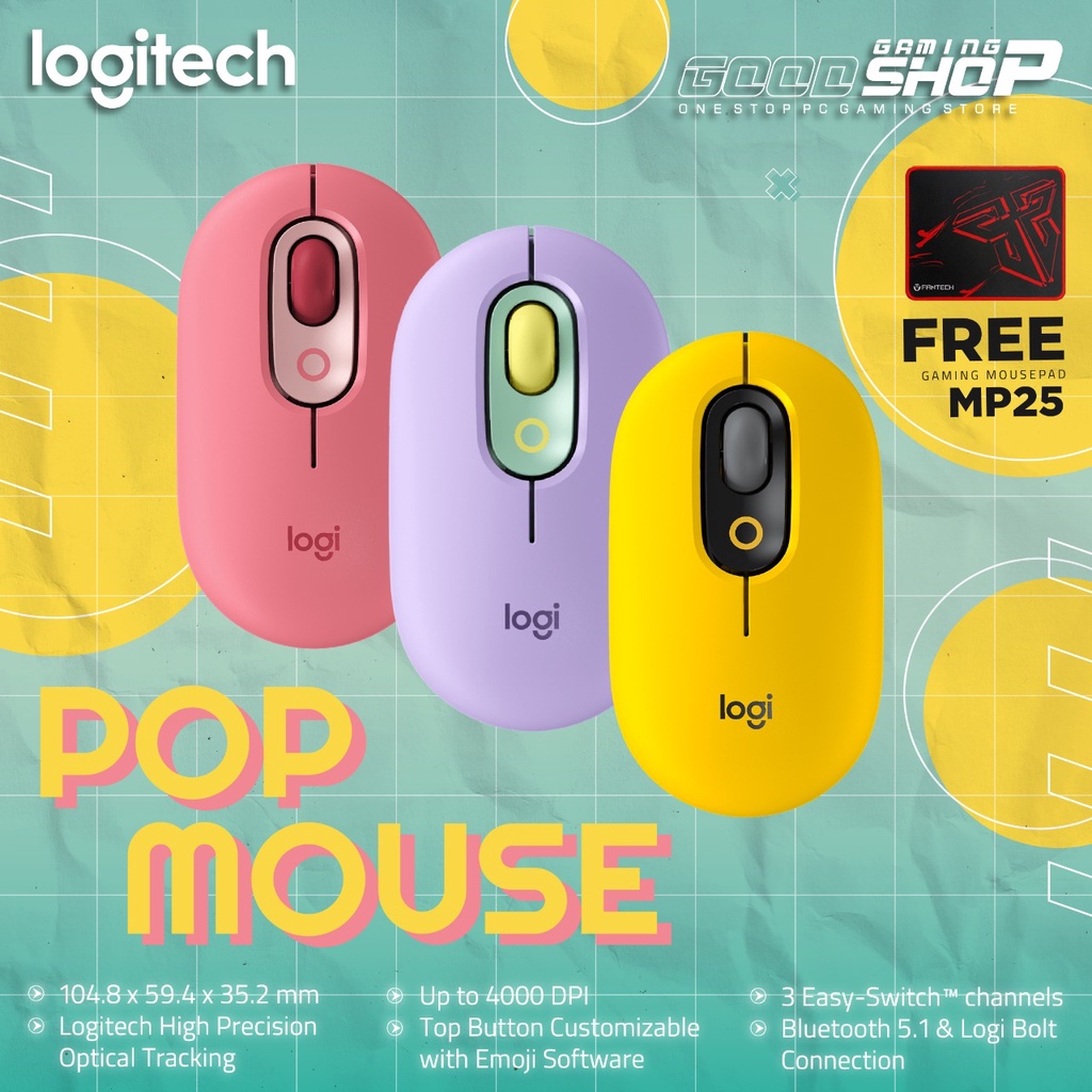 Logitech Pop Mouse with Customizable Emoji Wireless Bluetooth