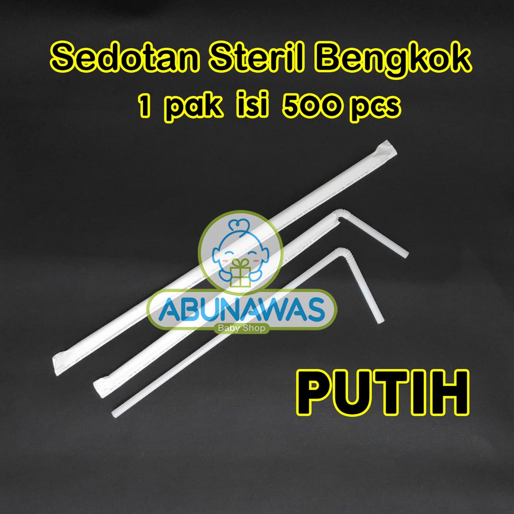 (500 pcs) Sedotan Steril Hitam Putih Bengkok Panjang 23 cm Sedotan Pudot Bungkus Kertas