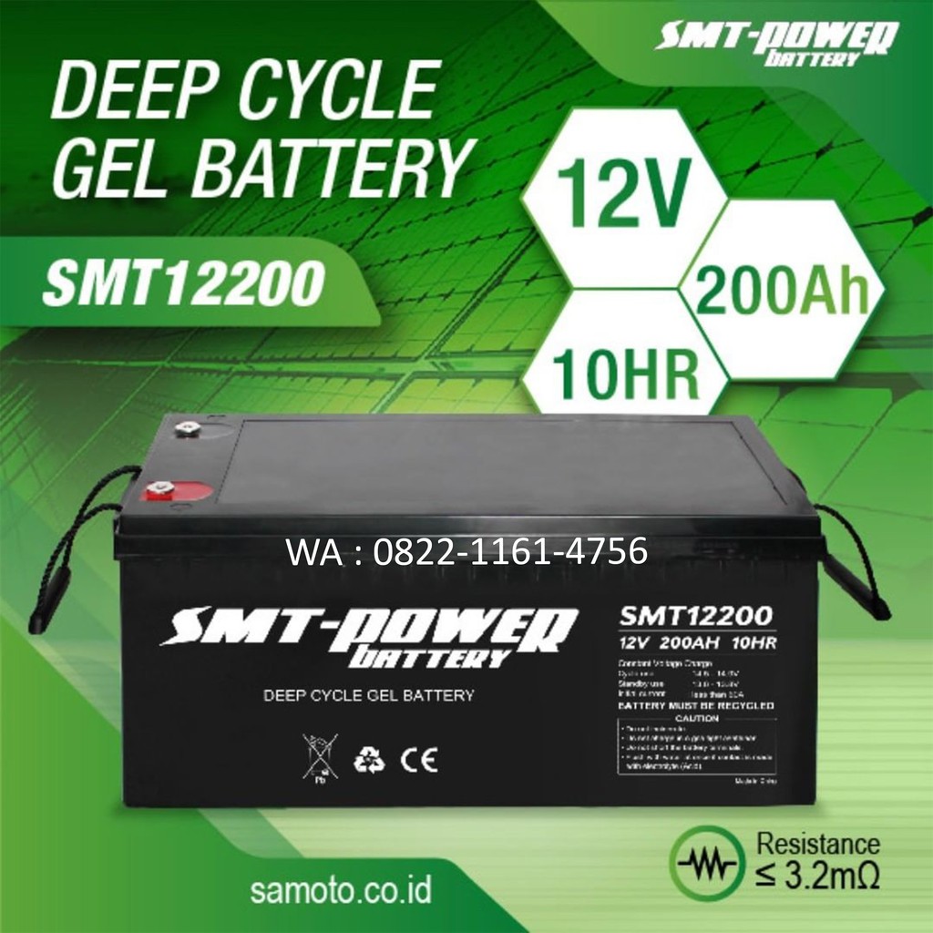 Battery Aki 12v 200ah SMT12200 VRLA Kering MF SLA Baterai SMT-Power
