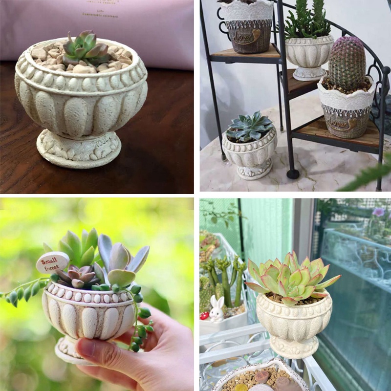 SIY  Retro Flower Pot Epoxy Resin Silicone Mold 3D Roman Round Succulent Plant Planter Pot Mold Concrete Cement Plaster Molds