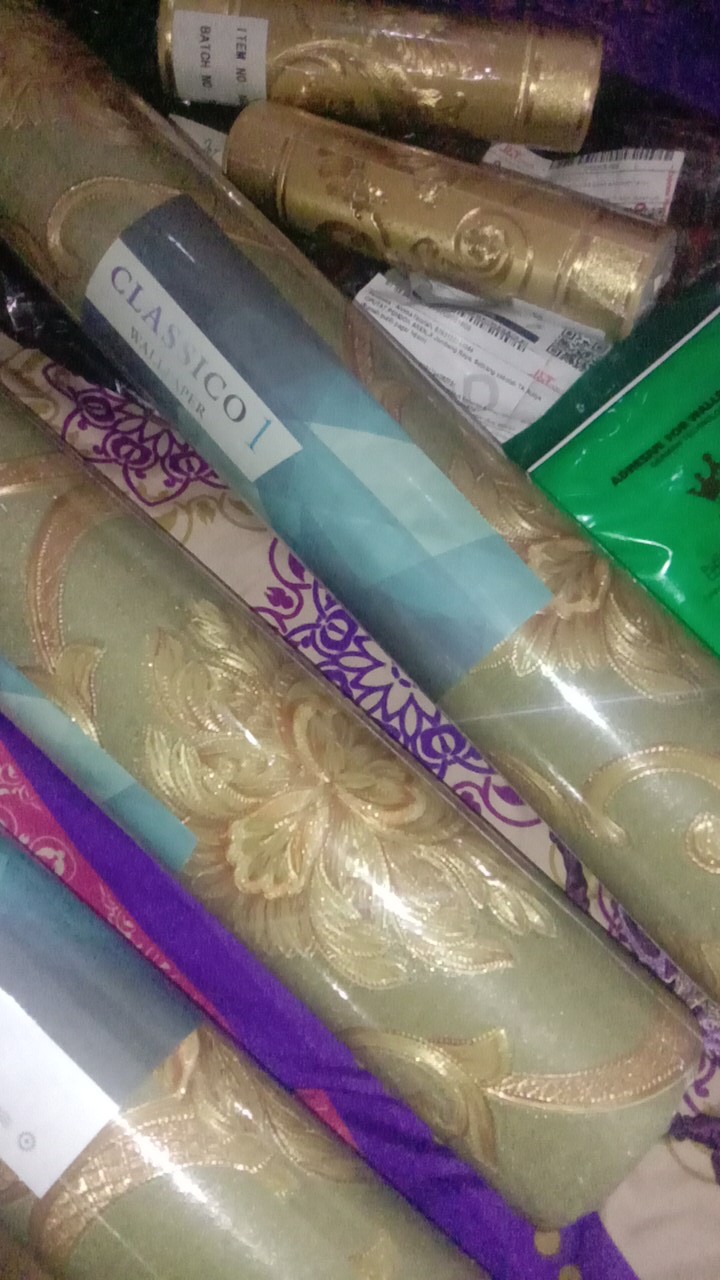 Wallpaper Dinding Klasik Biru Cream Gold Abu Mewah Emboss