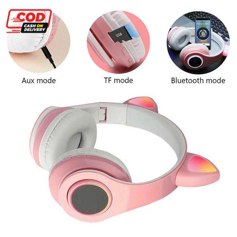 Bluetooth Headset Headphone Telinga Kucing Cute Cat Ear - CXTB39 PINK