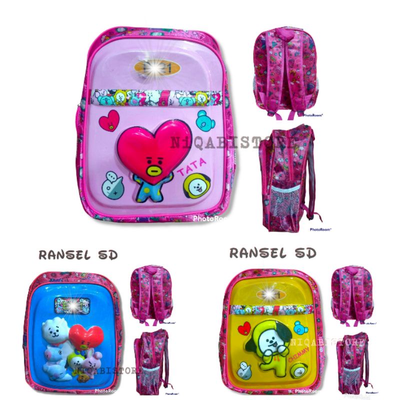 Tas ransel sekolah anak SD cewe led lampu motif kartun boneka
