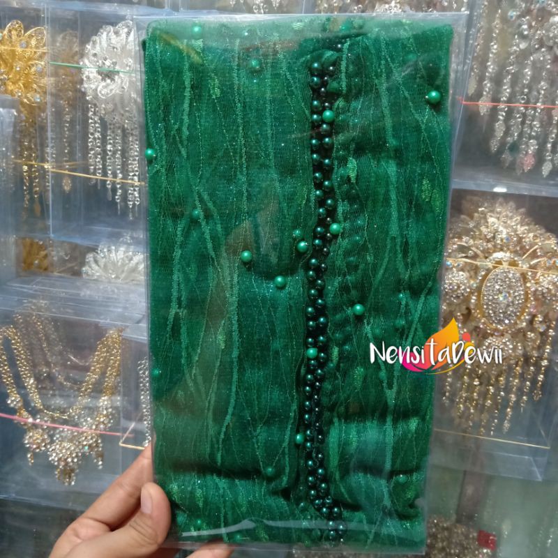KERUDUNG PENGANTIN / VEIL MUTIARA MOTIF AKAR / VEIL MUTIARA POLOS / VEIL PENGANTIN-Hijau Botol (Akar)