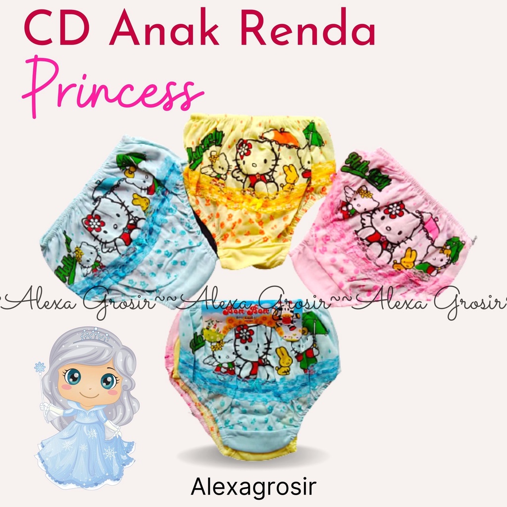 GROSIR 12 PCS Celana dalam anak 3-4 Tahun Size XL bonbon renda princess/cd anak perempuan