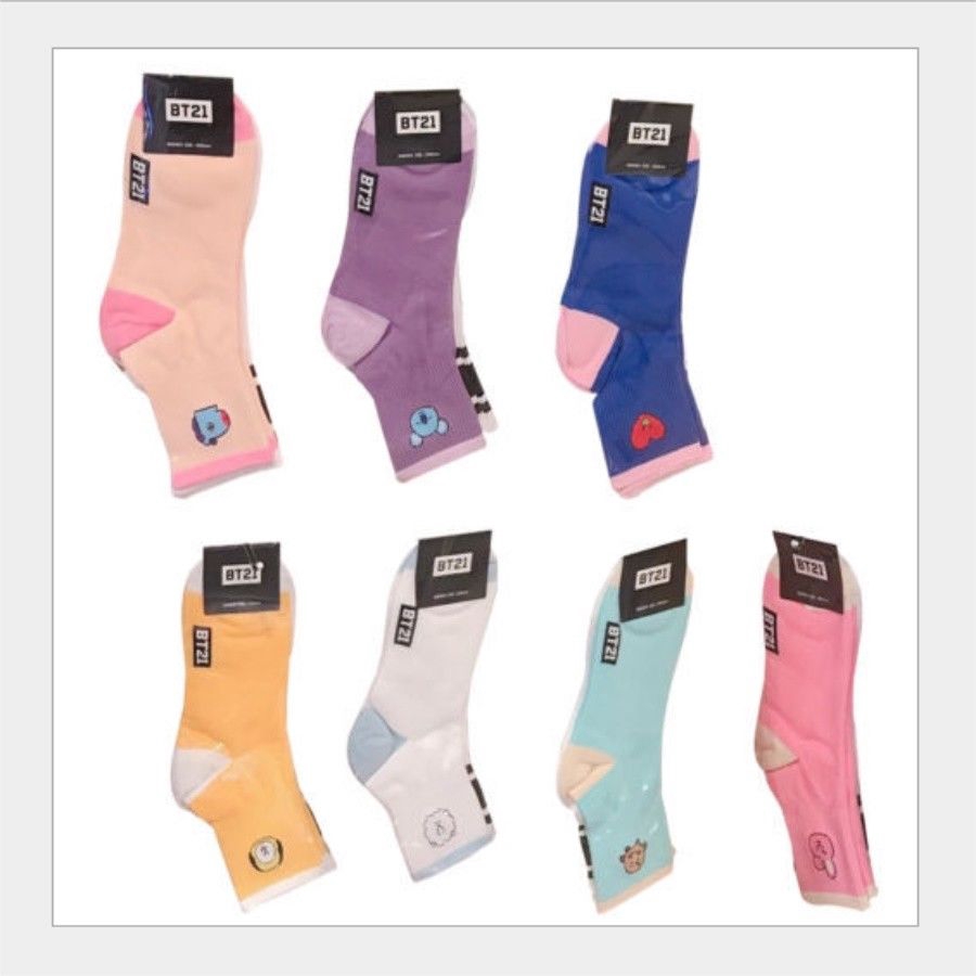 KPOP BTS bt21  1 Pasang Kaos  Kaki  Mid Tube Bahan Katun 