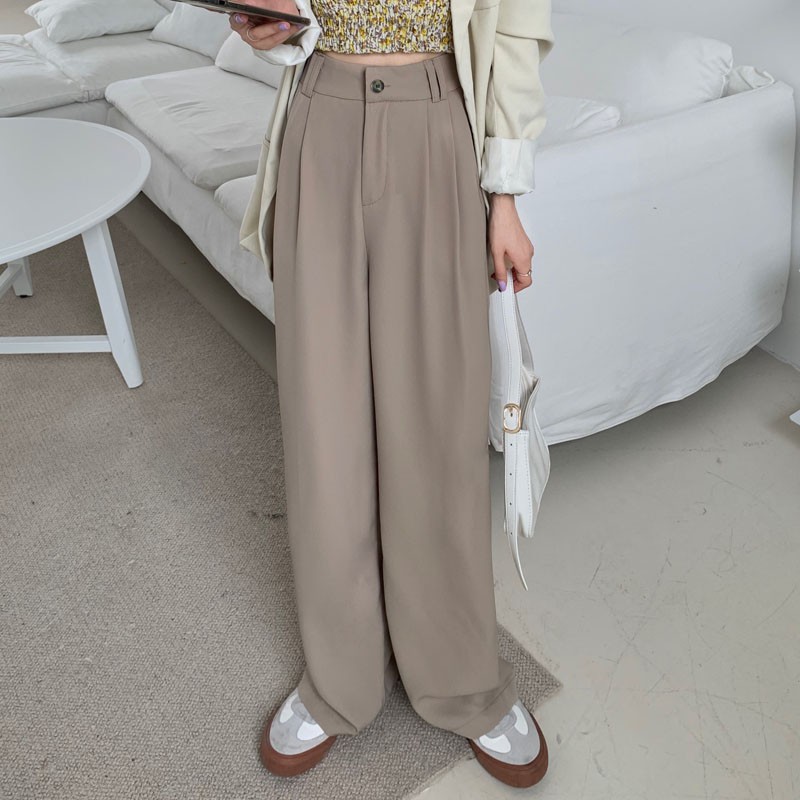Korean style celana kulot hitam pants highwaist loose celana panjang wanita