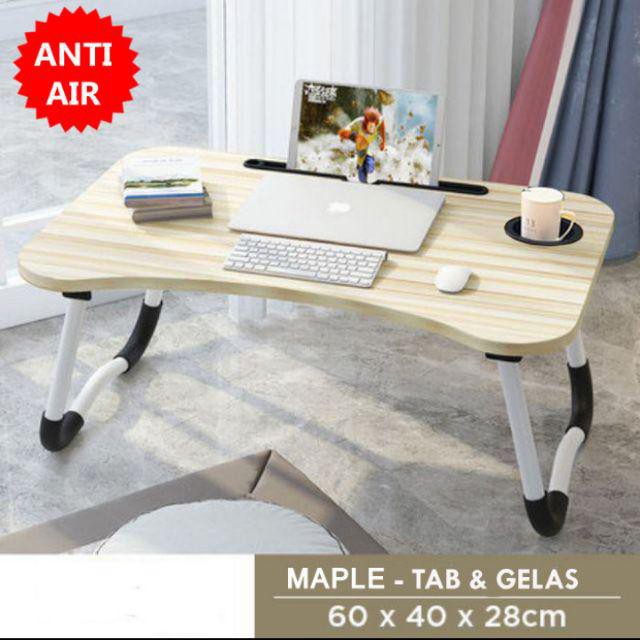 Meja Lipat Belajar Laptop Desk Table Serbaguna Anti Slip Slot Gelas Multifungsi Foldable Portable On