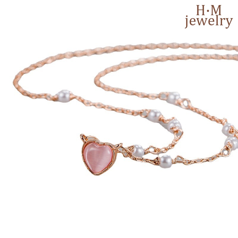 Kalung Rantai Sterling Silver 925 Dengan Liontin Hati + Mutiara Untuk Wanita