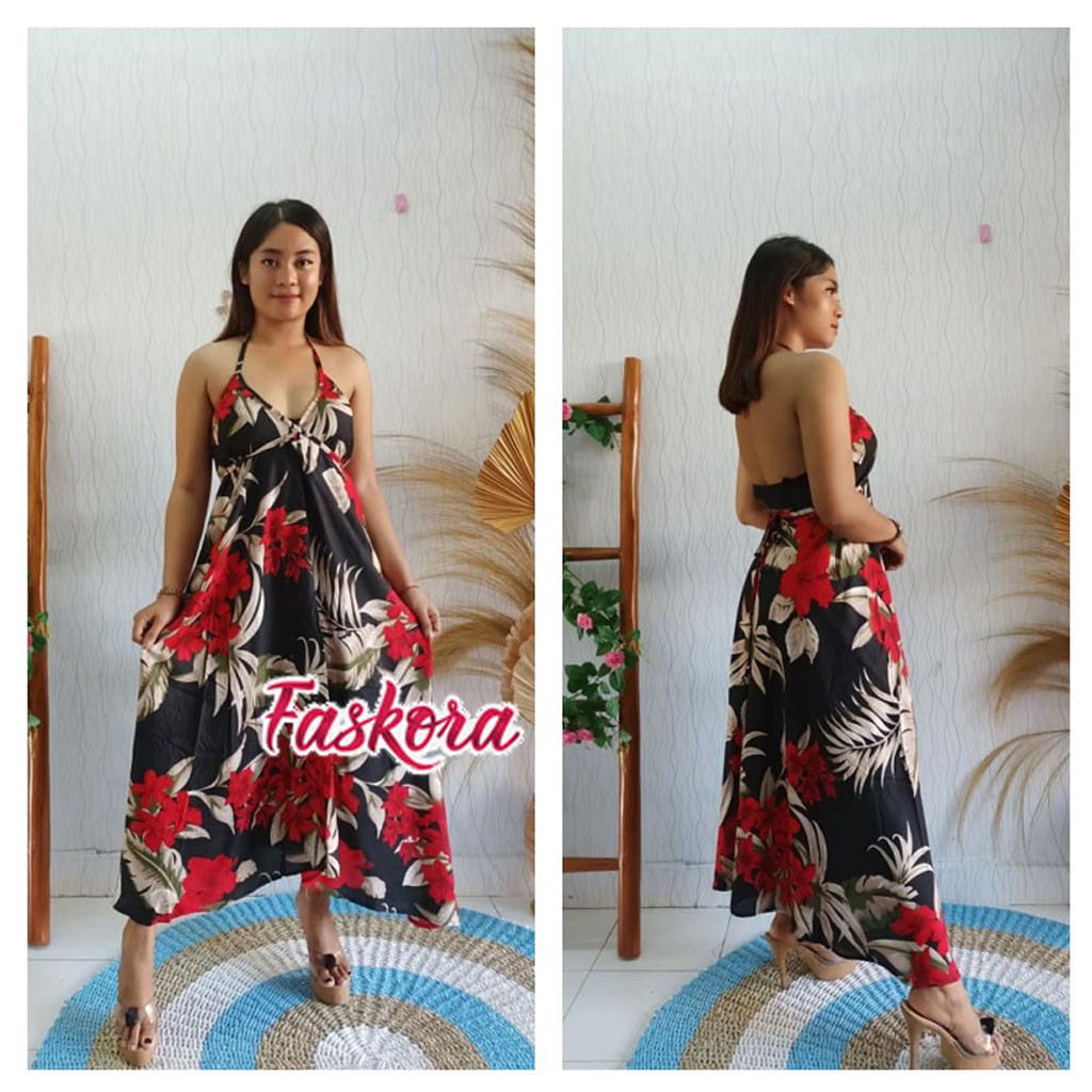 Dress Panjang Tanpa Lengan Motif Bunga / Maxi Dress Jumbo Ld 120 Renata / Dress Piramid Bali