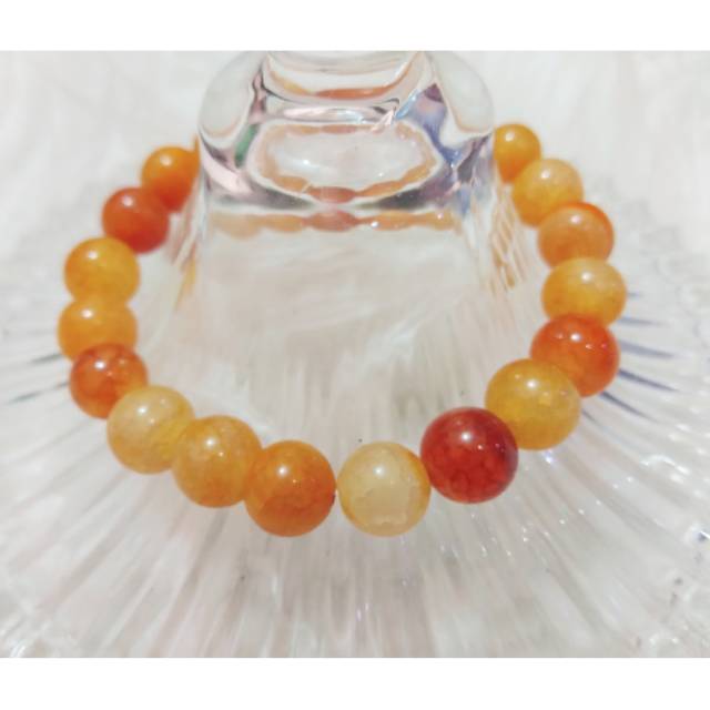 Gelang Batu Orange Serat 10mm Elastis