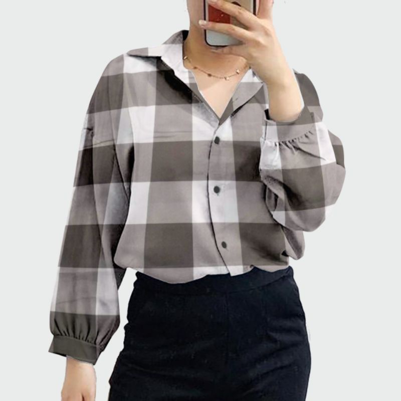 kemeja guilen jumbo ld 120 cm/kemeja wanita jumbo terbaru/atasan kemeja jumbo/kemeja jumbo viral-G jum ktk B abu