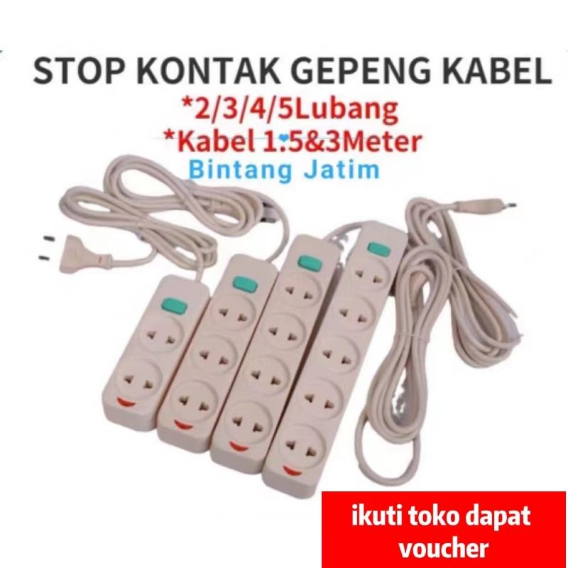 Stop Kontak Kabel 2LB 3LB 4LB 5LB 1.5M 3M/ Stop Kontak Gepeng +Kabel