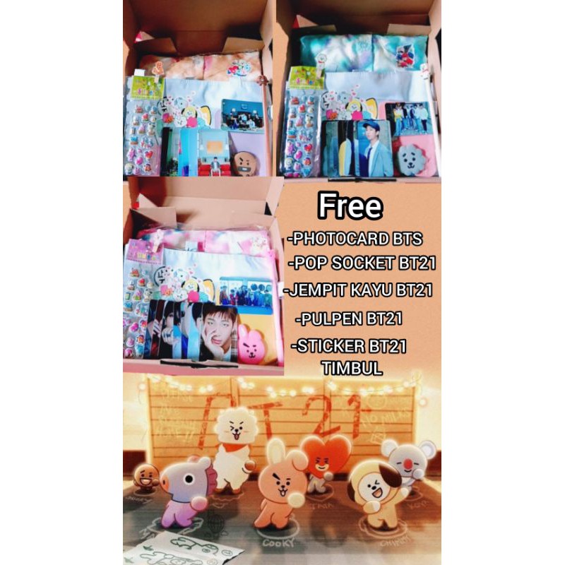 Baju Tidur BT21 TIE DYE Set / Piyama BT21 Set + Tas Tote Bag BT21 & Free Gift