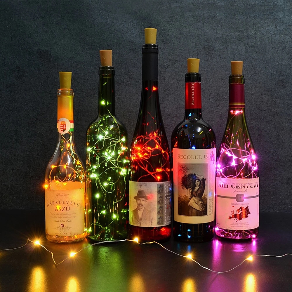 3/5m Button Battery LED Wine Bottle Cork Shape Copper Mini String Lights/Fairy Garland Lights Party Wedding Decor Button Battery