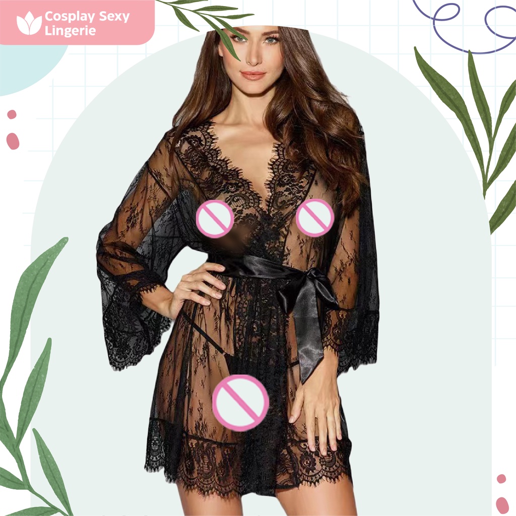 Lingerie Wanita Sexy Kimono Lingerie Transparan Lace Sexy Lingerie