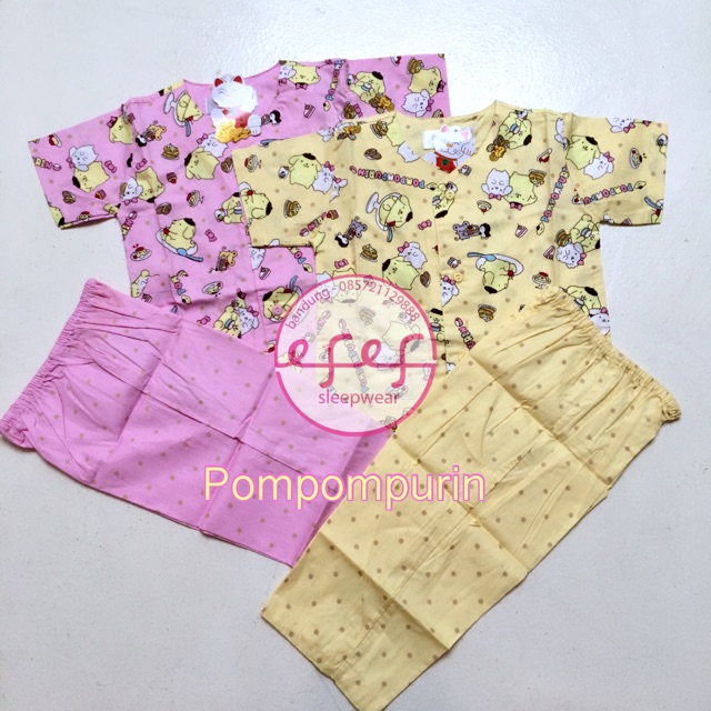 Pompompurin piyama katun anak sz 1,2,3 y