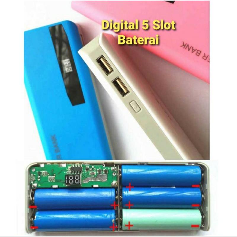 Case Plus Modul Powerbank 5 Slot Baterai Digital
