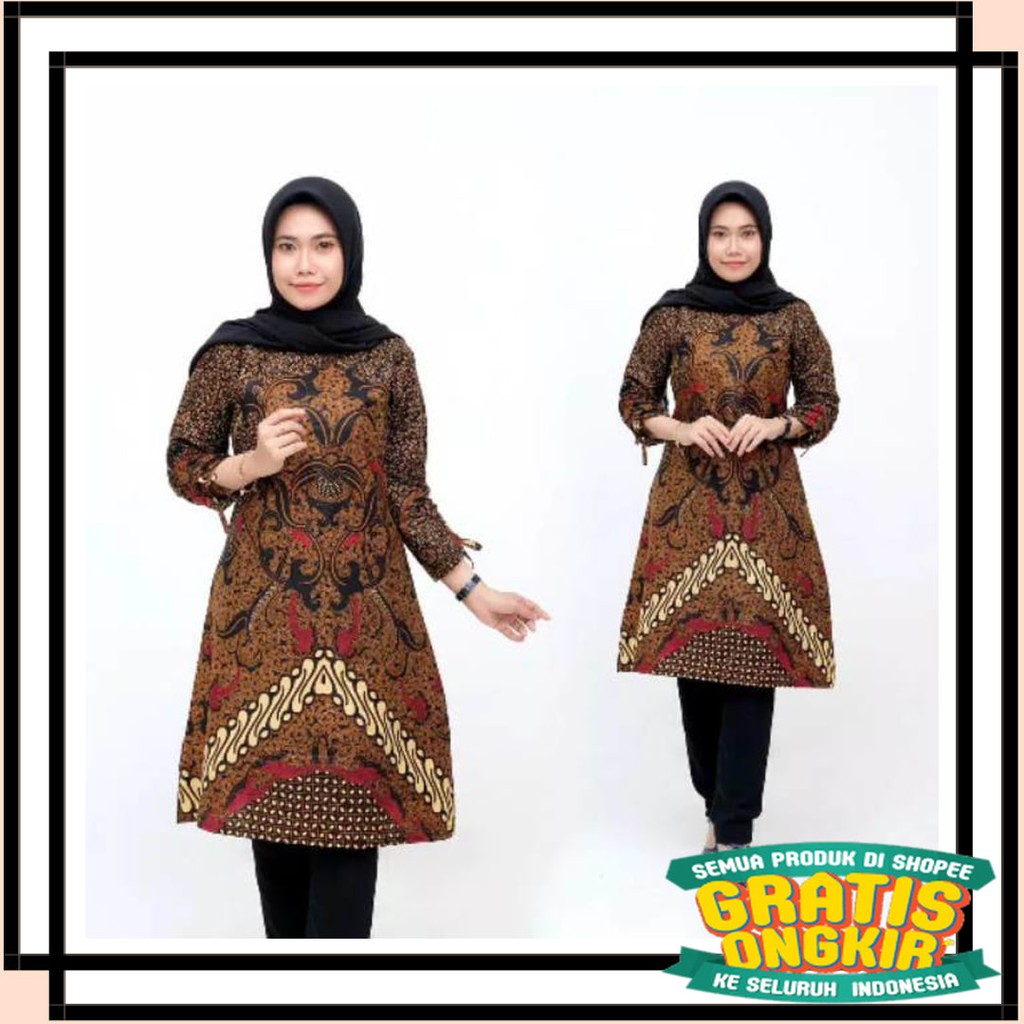 MOTIF TERBARU MODEL KOREA BATIK KEKINIAN SEMARANG / Tunik batik truntum coklat