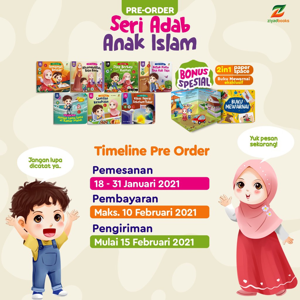 Buku Anak : Seri Adab Islami (7 Buku + Bonus) Edisi Art Paper