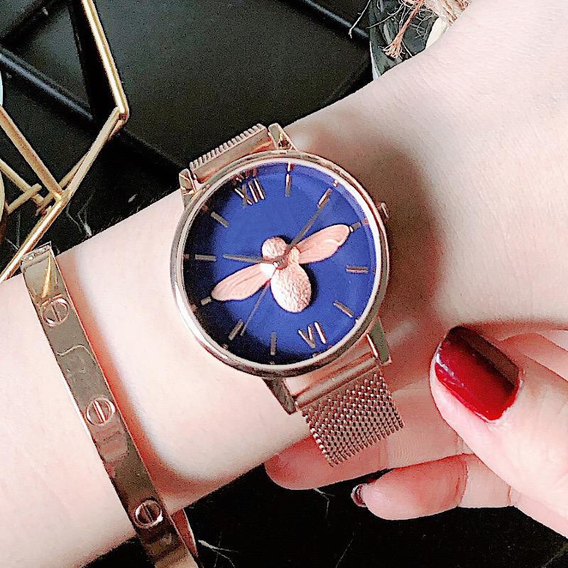 ✅COD [BBS] Jam Tangan Analog Motif Lebah Strap Stainless Steel Anti Air Gesper Magnet Untuk Wanita