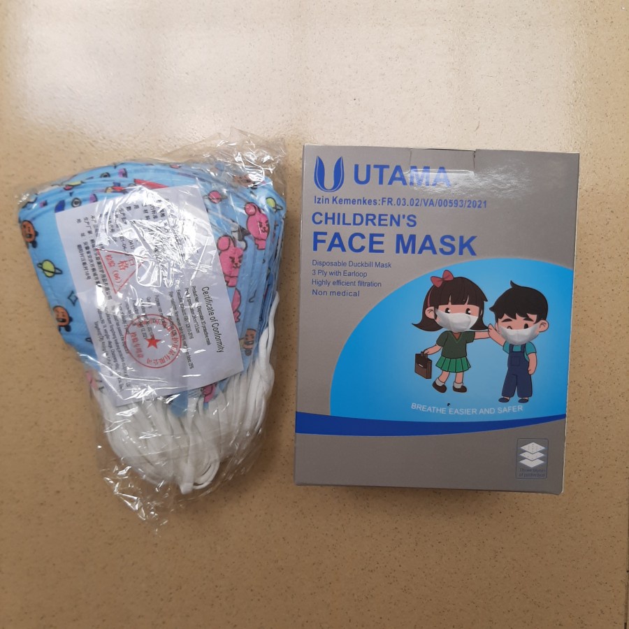 Masker Duckbill BT21 BT5 Anak 3 Ply Warna Warni