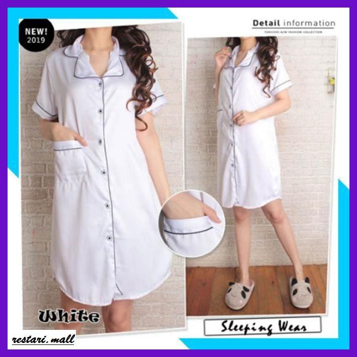 anitawamayip- 100% original baju tidur wanita satin putih / sleepwear - murah -exlysiff.