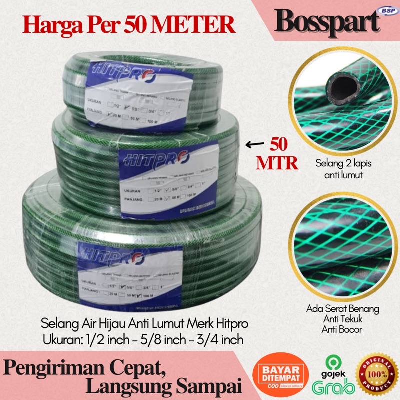 Selang Air Hijau 50 METER Ukuran 1/2 5/8 3/4 Selang Air Anti Lumut / Selang Taman Murah Anti Tekuk