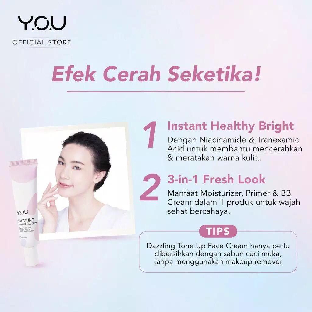 BPOM YOU Dazzling Tone Up Cream Primer Krim Pelembab Pencerah Wajah Muka Cerah Seketika